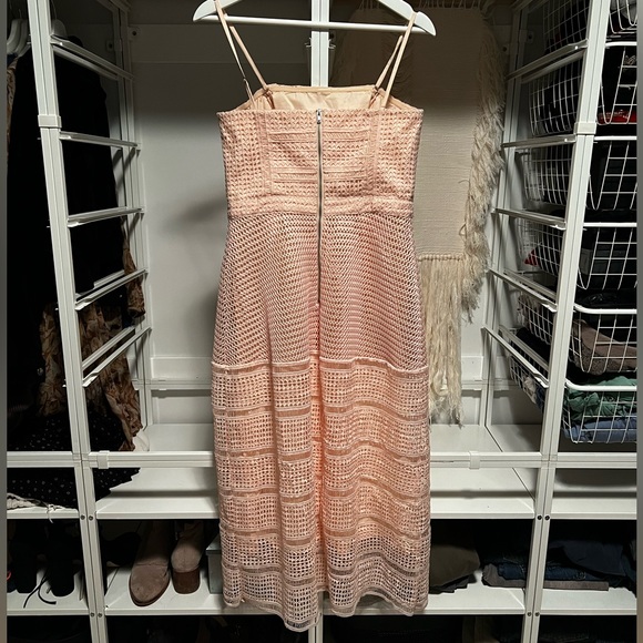 Warehouse (ASOS) Lace Peachy Pink Midi Dress - Picture 5 of 11